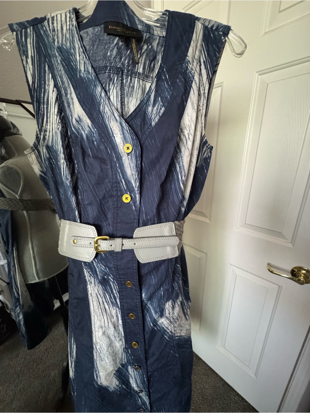 Donna Karan Blue and White Sleeveless Dress - Picture 7 of 7